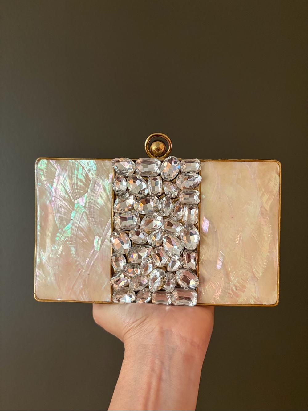 Pearlescent Crystal-Embellished Clutch - Pink